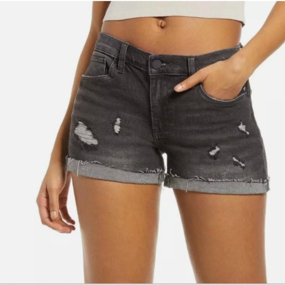 BLANKNYC The Fulton Cutoff Roll Up Shorts Black Distressed Denim Jeans